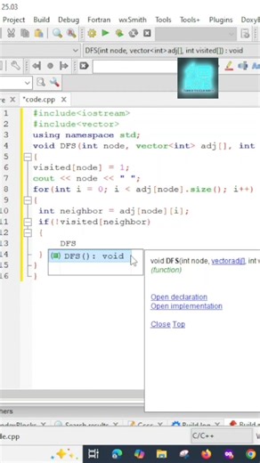 DFS Code in C++ | Depth First Search Explained 🔍 #learnwithyourbuddy #dfs #shorts