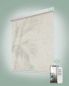 Yoolax Motorized Blinds App Control, Light Filtering Motorized Shades for Windows, Cordless Automatic Roller Shades for Bedroom Living Room Office(Light Filtering Linen Beige, 27" W x 72" H)