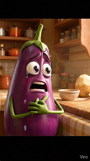 (Catchy): Baingan ka Dil Toot Gaya! 🍆💔 Aloo ki Bewafai#aivideo #shortvideo #animation #KitchenDrama