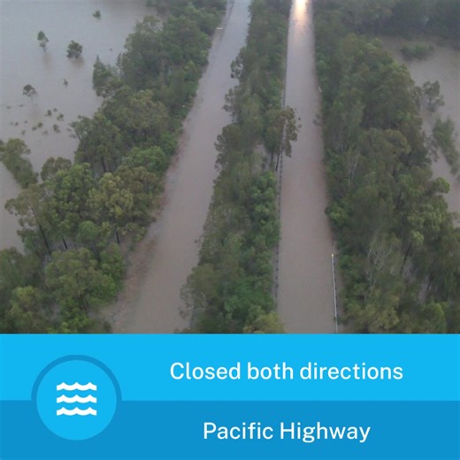 ⛔️ The Pacific Highway remains closed in both directions between Purfleet (near Taree South) and Coopernook, due to flooding. ⚠️Avoid travelling through flood affected regions. Delay your travel. If you must drive, you will have to go via a different route. For the latest information including northbound and southbound diversions, see Live Traffic NSW here: https://www.livetraffic.com/incident-details/235466 Never drive through floodwaters. If it's flooded, forget it! | Live Traffic NSW