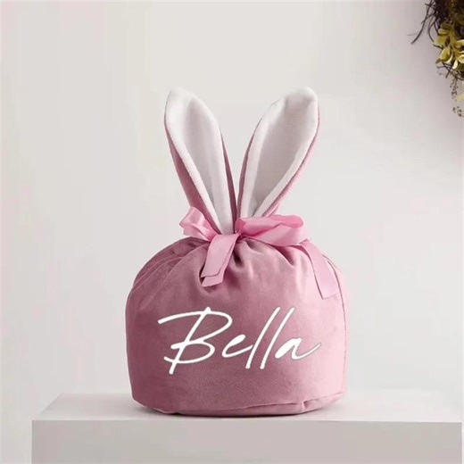 Personalised Velvet Easter Egg Bag, Bunny Basket - Etsy Australia