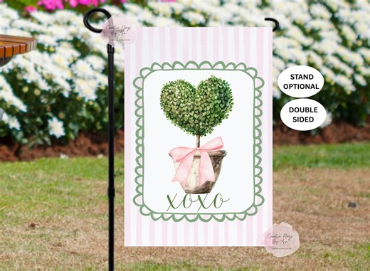 Valentine's Day Flag, Outdoor Decor for Spring, Garden Banner , XOXO, Valentine Topiary, Winter Yard Flags, Pink Valentine - Etsy