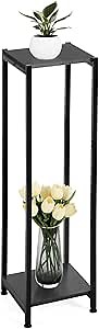 Extra Tall Plant Stand Indoor,40 Inch Plant Stands,2 Tier Metal Plant Stand with Heavy Duty Wood,Black
