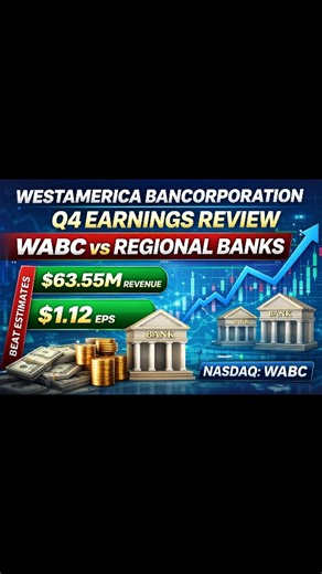 The American Updates on Instagram: "Westamerica Bancorporation Q4 Earnings Review – WABC vs Other Regional Banks (Revenue Beat & Market Reaction) In this video, we break down the Q4 2025 earnings results for Westamerica Bancorporation (NASDAQ: WABC) and compare its performance with other regional bank stocks as the latest earnings season wraps up. 📊 Highlights Covered: • Westamerica Bancorporation’s Q4 revenue of ~$63.55 M and earnings per share (EPS) of $1.12, both beating analyst expectations