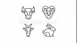 Animated domestic animals icons. Farm animals line animation library. Farm life and husbandry. Petting zoo. Black illustrations on white background. HD video with alpha channel. Motion graphic