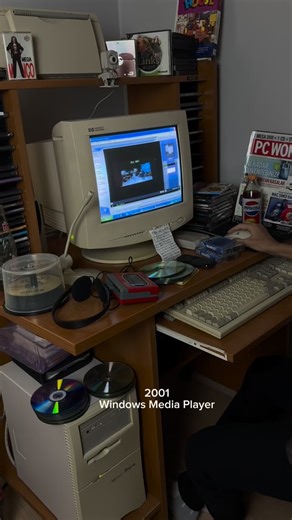 Retro Computer on Instagram: "Early 2000s… Windows Media Player glowing on the screen, blue waves dancing to every beat. Low-res videos, endless excitement. Every song was a memory, every pixel a feeling. 💿💻✨ #retrocomputer #retrogame #90s #2000s"