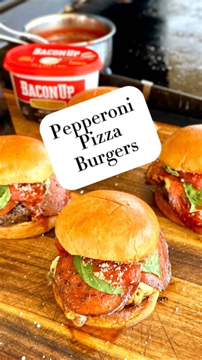 Pepperoni Pizza Cheese Burgers! To be honest, I thought up the idea but wasn’t sure it would work. Would the cheese like to the pepperoni? Would it transfer to the burger?? In the end it worked and made for an amazing burger experience! Griddle set on medium and seasoned with bacon fat 1/2 lb burger patties dusted with SPG 3 slices pepperoni per burger 3 slices thick cut fresh mozzarella Flip when the pepperoni releases the red fat 5-6 min on cheese side then gentle work a spatula under the chee