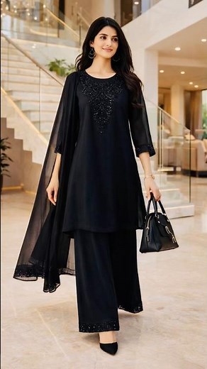 Black Elegance Ethnic Look 🖤| Short Kurti Palazzo Set Styling Ideas #Trending #shorts #fashion #fyp