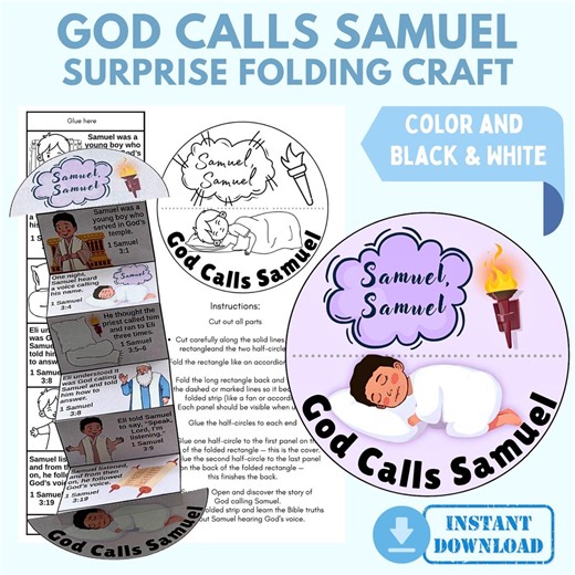God Calls Samuel Bible Craft for Kids, Printable Christian Folding Surprise Booklet Coloring Activity, Sunday School Homeschool Faith Lesson - Etsy