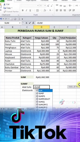 #creatorsearchinsights Penting Tahu!! Perbedaan Rumus SUM dan SUMIF pada Excel #latihanexcel #panduanexcelpemula #tutorialexcel #fyp