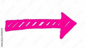 Animated symbol of arrow. Hand drawn pink arrow points to the right. Vector illustration isolated on white background. Stock Video