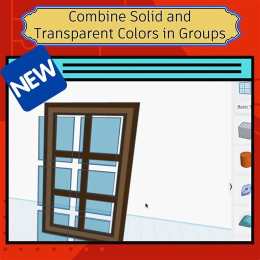 🌟 New to Tinkercad! You can now mix solid and transparent shapes in your groups! ⬛ 🔲 ⬜ #MadeWithTinkercad #TinkerTips | Tinkercad