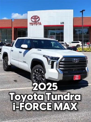 Take a look at this 2025 Toyota Tundra i-FORCE MAX Limited! This truck comes with a twin-turbo V6 Hybrid engine, putting out 437hp and 583lb-ft of torque at 2,400rpm. This gives it the ability to tow 11,450lbs, so it can tow trailers or campers with ease. Find yours today at Lee Toyota in Topsham! #LeeisForME . . . #dealership #maine #saving #deal #new #awd #4x4trucks #4x4offroad #offroad #rockcrawler #Tundra #TundraCrew #crewcab #towing #tow #Truck #trucktok #trucks #trucksoftiktok #Hybrid #Toy
