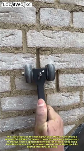 Raking Mortar Joints with Wheeled Raker Tool on Brick Wall #worker #process #masonry #construction