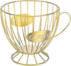 Large Capacity Coffee Pod Storage Basket, Metal Coffee Pod Holder, Coffee Capsule Storage Organizer Coffee Bar Counter Organizer Coffee Filter Basket for Kitchen Dinning Room Office Home (01, Gold)