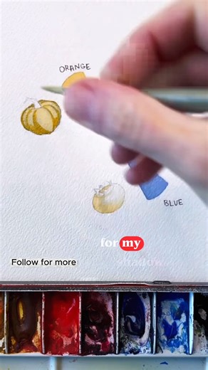 I adore how complementary colors switch up in reverse! If you've got an orange object, blue is the perfect complement, and if you've got a blue object, start with orange 🤯 #watercolor #painting | Aroozxi