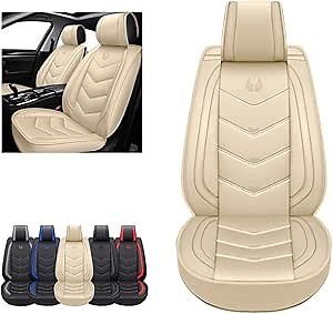OASIS AUTO Car Seat Covers Accessories 2 Pieces Front Premium Nappa Leather Cushion Protector Universal Fit for Most Cars SUV Pick-up Truck, Automotive Vehicle Auto Interior Décor (OS-003 Tan)
