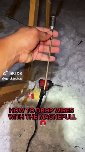 Small hole? No problem! 🧲 This Magnepull is great for getting wires ran into places you can’t get your hands into⚡️ It has a really strong lead so you can run it through any insulated wall or open cavity ✅ you can also go side to side or up and down ✨ ❤️‍🔥 LIKE COMMENT & SHARE ❤️‍🔥 Follow for more tech videos @quicktechav 💯 #magnepull #magnet #wirepulling #wirerun #howto #diy #lowvoltage #lowvoltagenation #lowvolt #electrician #glowrod #cooltools #quicktechav
