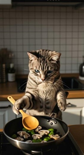 Cat Starts Cooking… What Could Go Wrong? 😂🔥 Watch This Feline Chef Fail #cat #cooking #funny