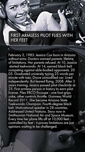 ✈️🦶 FIRST ARMLESS PILOT FLIES WITH HER FEET