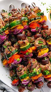 Say KABOBS and I’ll send you this juicy, flavor-packed recipe! Grilled kabobs are one of my favorite things to make in the summer. They’re quick to prep, fun to eat, and you can mix and match your favorite meats and veggies -- I love how customizable they are. | Wholesome Yum - Easy Healthy Recipes