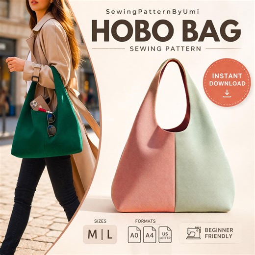 Hobo Bag Sewing Pattern PDF, Slouchy Shoulder Bag, DIY Tote Tutorial, Instant Download - Etsy