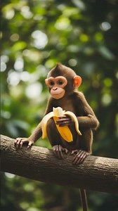 Cute Monkey Eating Banana on Tree Branch | Colorful 2D Cartoon Jungle Scene