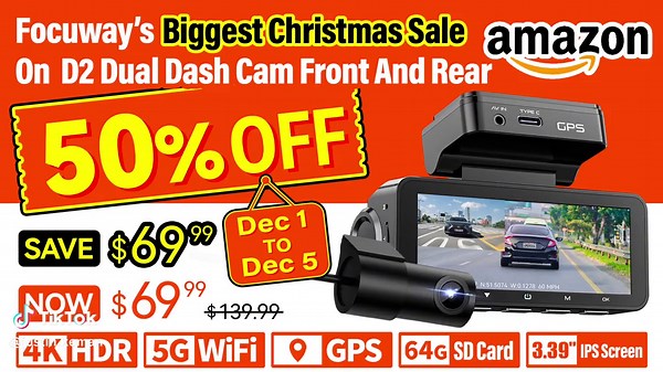 Focuway D2 4K dual dash cam 50% OFF from Dec 1 st to Dec 15th. 4K GPS 5G WiFi 64GB SD Card Voice Control  3.39 inch IPS Screen#amazo #amazon #amazonmusthaves #amazonprime #amazonsavingspree #amazonfavorites #dashcam #dashcamvideos #dashcamfootage #dashcams #christmas #christmas2023 #christmas2023🎄🎁 #christmas2023gift #christmas2023🎄🎁🦌🎅