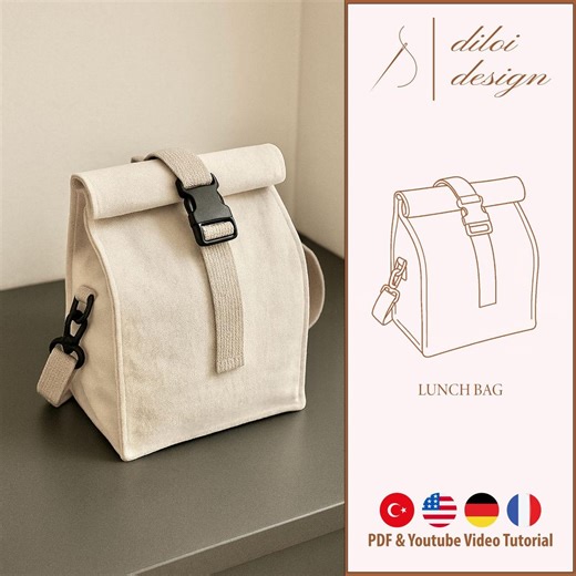 Lunch Bag Sewing Pattern PDF | Step-by-step Tutorial | 4 Languages Included (tr/en/de/fr) - Etsy