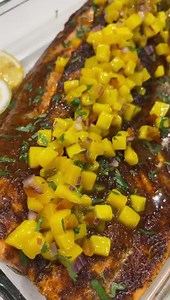 Blackened Norwegian Salmon served with Mango Salsa😍. Order here www.secretkitchen.ph | Marvin Agustin
