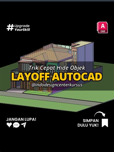 Gak Nyampe 1 Menit! Hide Layer Objek Pakai 1 Tools di AutoCAD Masih ribet hide objek satu-satu? 👉 Wajib coba trik ini! Langkah gampangnya 👇 1️⃣ Menu Home → Layer 2️⃣ Klik LAYOFF → Klik objek yang mau di-hide ✅ Objek langsung hilang otomatis 🔄 Balikin semua objek? ➡️ Tinggal klik LAYON Sekarang hide layer jadi lebih cepat & anti ribet 🚀 . . Pengen jago modeling arsitektur, interior, & struktur pakai AutoCAD & SketchUp? Belajar langsung di Indo Design Center! Fast Respon Marketing: * Office: 0