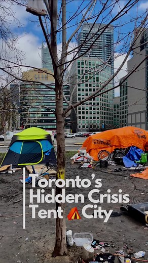 🏙️💔 Join us in shedding light on the heartbreaking reality of the homeless camps in the heart of Toronto. Every day, individuals face unimaginable struggles and uncertainty on the streets. Let's come together to raise awareness and support those in our community who need our help the most. Together, we can make a difference. #TorontoHomeless #EndHomelessness 🕯️🤝
