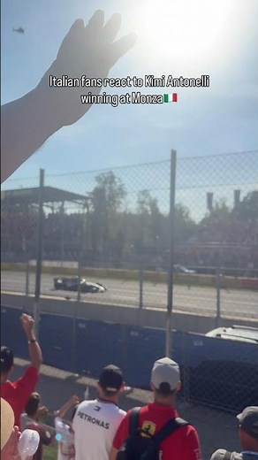 Italian fans’ reaction to Kimi Antonelli crossing the line to win the Italian GP at Monza🇮🇹