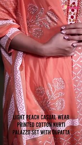 https://bit.ly/3e9efzj Create a smoldering impact by this light peach colored casual printed cotton kurti palazzo set with dupatta. 😍☺️ Click the link above to buy this Set. | Peachmode