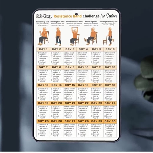 30 Day Resistance Band Challenge for Seniors | Printable Low Impact Exercise Chart | Seated & Standing Band Workout Chart for Older Adults - Etsy