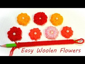 5 Minute Super Easy Woolen Flower with Pencil| No Crochet Yarn Flowers||Hand Embroidery Hack