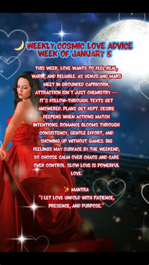 Niki Allmon on Instagram: "Show affection through small, meaningful actions. Respect timing — yours and theirs. The safest love grows when hearts feel seen, steady, and supported.#WeeklyLoveHoroscope #CosmicLoveEnergy #MysticalLove #AstrologyLove #LoveAdvice #CapricornSeason #DivineTiming #HeartCentered #SpiritualLove #HighVibeLove #ConsciousRelationships #SacredConnection #LoveAlignment #EnergeticLove #AstrologyForecast #SoulConnections #SelfLoveFirst #RomanticEnergy #HealingHearts #LoveWithInt