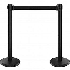 Crowd Control Barriers Stanchions Heavy Duty Premium Steel Black Stanchions 6.5 Feet Black Retractable Belt Safety Barrier Stands & Line Dividers