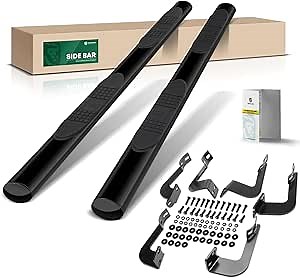 YHTAUTO 4 Inch Running Boards Side Steps Compatible with Toyota Sequoia 2008-2022, SUV, Oval Straight Carbon Steel Black Powder, Cab Side Step Rails Off-Road Exterior Accessories, Set of 2