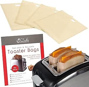 Reusable Toaster Bag - For Grilled Cheese Sandwiches, Pizza Rolls, + - Nonstick Toaster Bags Made of Teflon - BPA & PFOA Free Little Bags - Toaster Bags Reusable Up To 50 Uses (Set of 4)