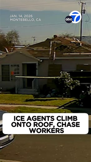 A series of immigration raids across Southern California Wednesday left workers and residents on edge. Footage from Montebello shows an unmarked truck pulling up before ICE agents jump out and surround a home. Within seconds, one of them climbs a ladder onto the roof. Read more at https://abc7.la/4qqwDHf | ABC7