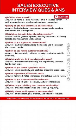 Sales Executive Interview Questions and Answers | Sales Executive Job Interview Questions and Answer