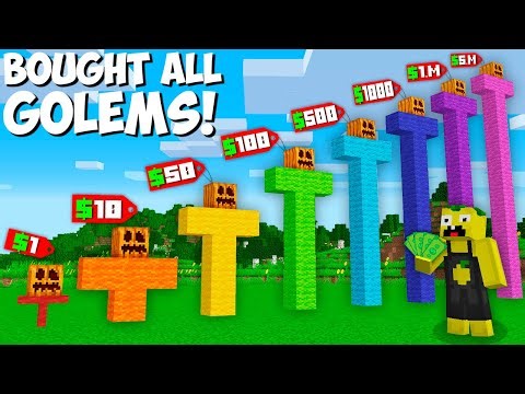What if YOU BUY ALL SIZES OF RAINBOW GOLEMS in Minecraft ? TINY GOLEM VS LONGEST GOLEM !