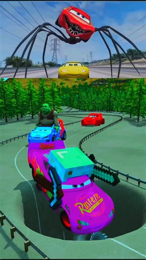Can Pink Lightning McQueen Escape the Spider Monster? 😱 Giant Hole Challenge! | BeamNG.drive