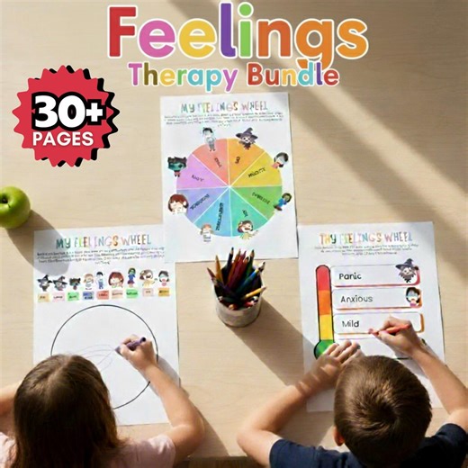 Feelings Therapy Bundle for Kids, Emotions Worksheets, Feelings Wheel & Worry Thermometer Printable, Classroom Counseling SEL Resources - Etsy