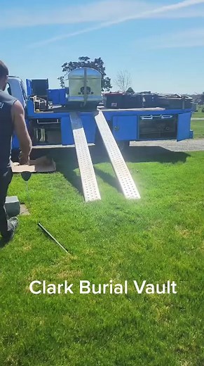 This is how we menuver these thousand pound Clark Steel Burial Vaults to their location in the cemetery. #fypシ #graveyardtok #cemeterytok #FYP #cemeterylovers #illianaheadstonecare #WilbertWay #KelleyWilbert #vaultman #burialvault #clarkvault | Austin Edwards