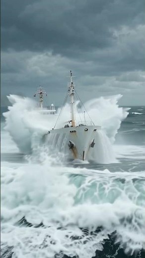 Massive Cargo Ship Battling Colossal Rogue Waves in Open Ocean