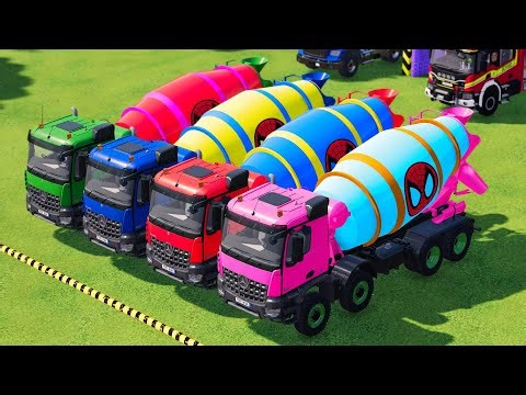 Quadruple Trucks Transporting cars with Flatbed Trailers Cars vs Speedbump vs Train vs Pothole #103