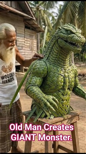 Old Man Creates GIANT Monster from Coconut Leaves 😱 | Unbelievable Craft#shorts