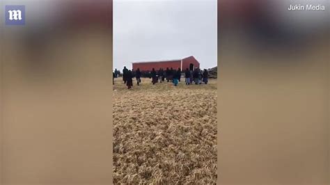 Incredible video of crowd of Amish people lifting and moving barn